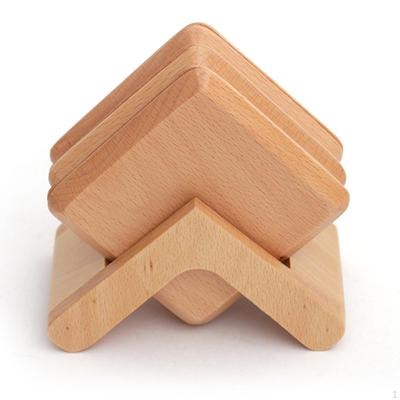Wooden Coasters with Holder, Set of 6,Square ,9cm,for Drinks, Coffee,