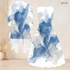 Women Plus Size Two Piece Set Round Neck Sleeveless Tie Waist Flared Dress 3 4 Sleeve Draped Cardigan Blue White Printed