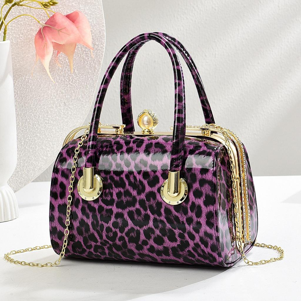 Neue Trendige Glänzende Lackleder Schultertasche, Stilvolle Und Personalisierte Leopardenmuster Diamantbesetztes Design Handtasche