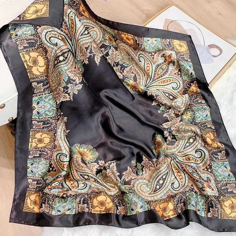 Luxury Brand Foulard Neckerchief Shawl Wraps Print Silk Satin Scarf Square Women Muslim Hijab Elegant Headband Bandana