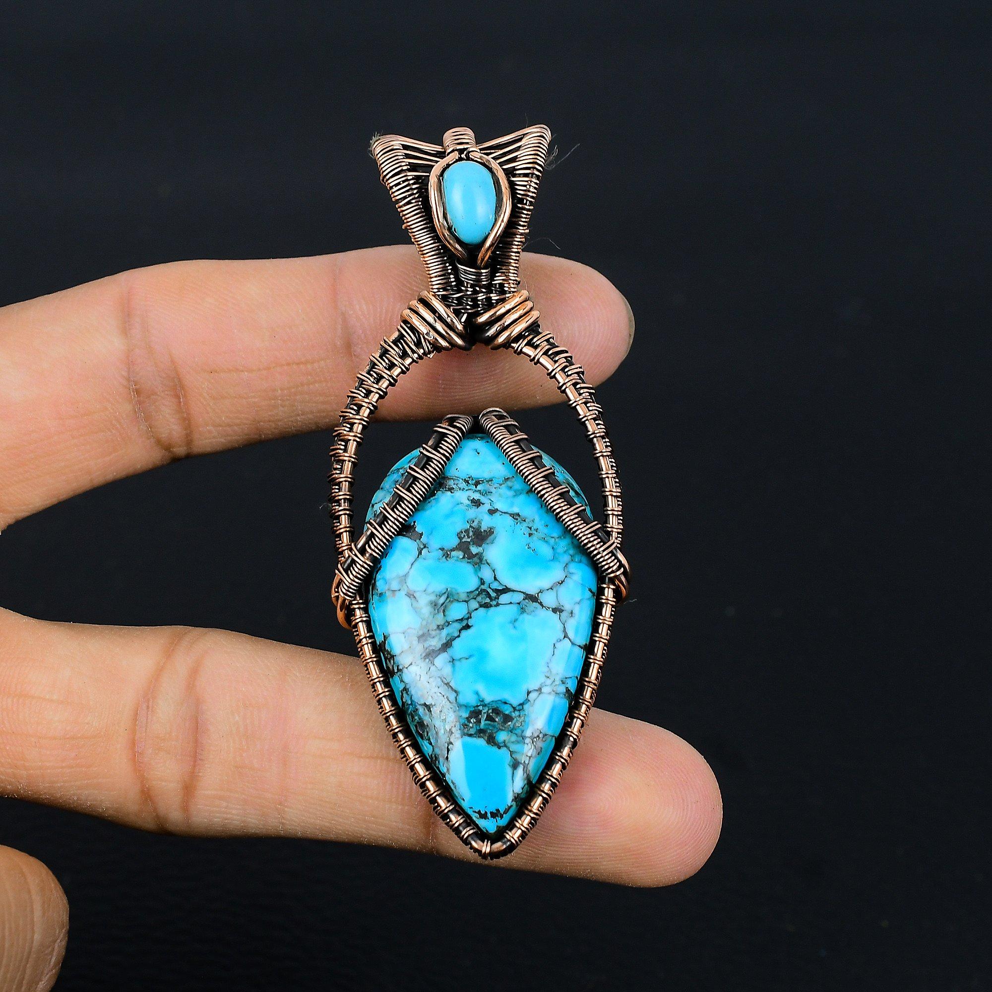 

Подвеска из тибетской бирюзы, ювелирное изделие из драгоценного камня, обернутое медной проволокой 999 пробы, подвеска ручной работы, на День благодарения 2.55 Inches