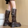 Thick-soled belt buckle boots locomotive autumn new super fire retro versatile knight heightening boots versatile