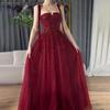 Burgundy suspender A-word bead dress, elegant dinner art exam solo host dress LA10100A