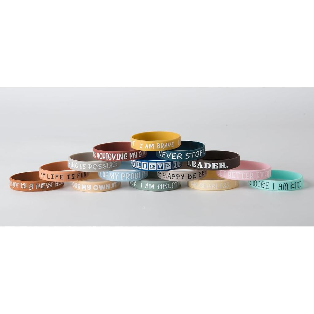 QEERBSIN 100 Pieces pirational Quote Wristbands -Bulk Pack Colored Motivational Bracelets- Stretch Unisex Wristbands for Men Women Teen Gifts, Party