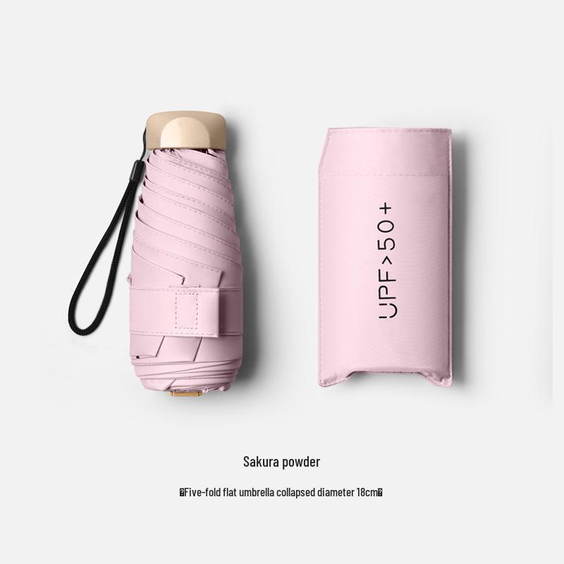 Mini Ultralight Five-Fold Anti-UV Umbrella - Portable Dual-Use for Sun and Rain, Customizable Women's Sunshade.