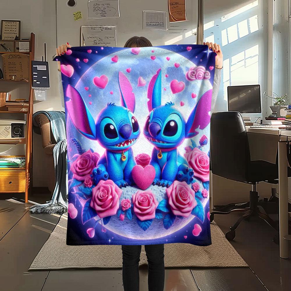 Stitch Cartoon printing Flannel Blanket Bedroom Sofa Camping Warm blanket Gifts for family and friends-MJ016