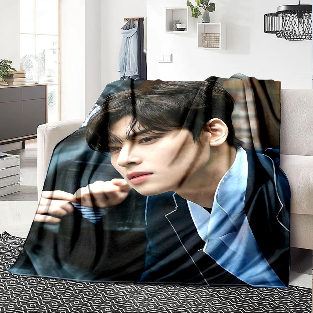 1Pc Cha Eunwoo Blanket Soft Comfortable Polyester Blanket All Seasons Use Suitable Bedroom Office Outdoor Ideal Christmas Gift Choice Print Home Blank