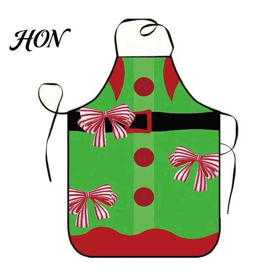 Oil Proof Cooking Cover Christmas Apron with Santa Gingerbread Prints, Waterproof Resistant Holiday Apron, Adjustable Tie for Kitchen Baking