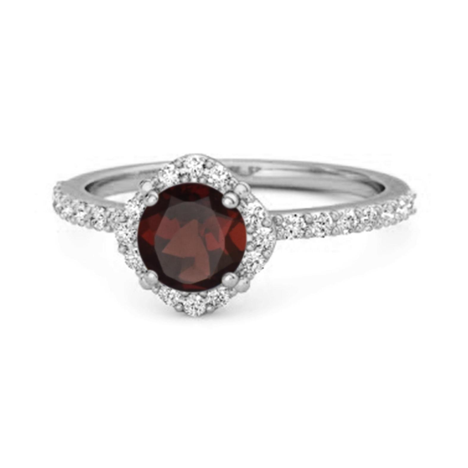 Garnet Floral Halo pave Ring - 925 Sterling Silver 10 белый