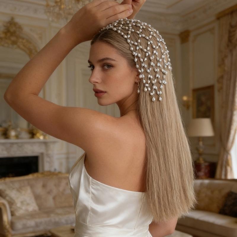 Stylish Artificial Pearls Hair Chain Hair Jewelry Perfect For Formal Event And Everyday Wear Comfortable Headpiece