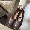 Fashion 2025 New Spring Women Flats Round Toe Chunky Heel Genuine Leather Women Shoes Shallow Soft Buckle Strap Mary Janes Ladies Shoes