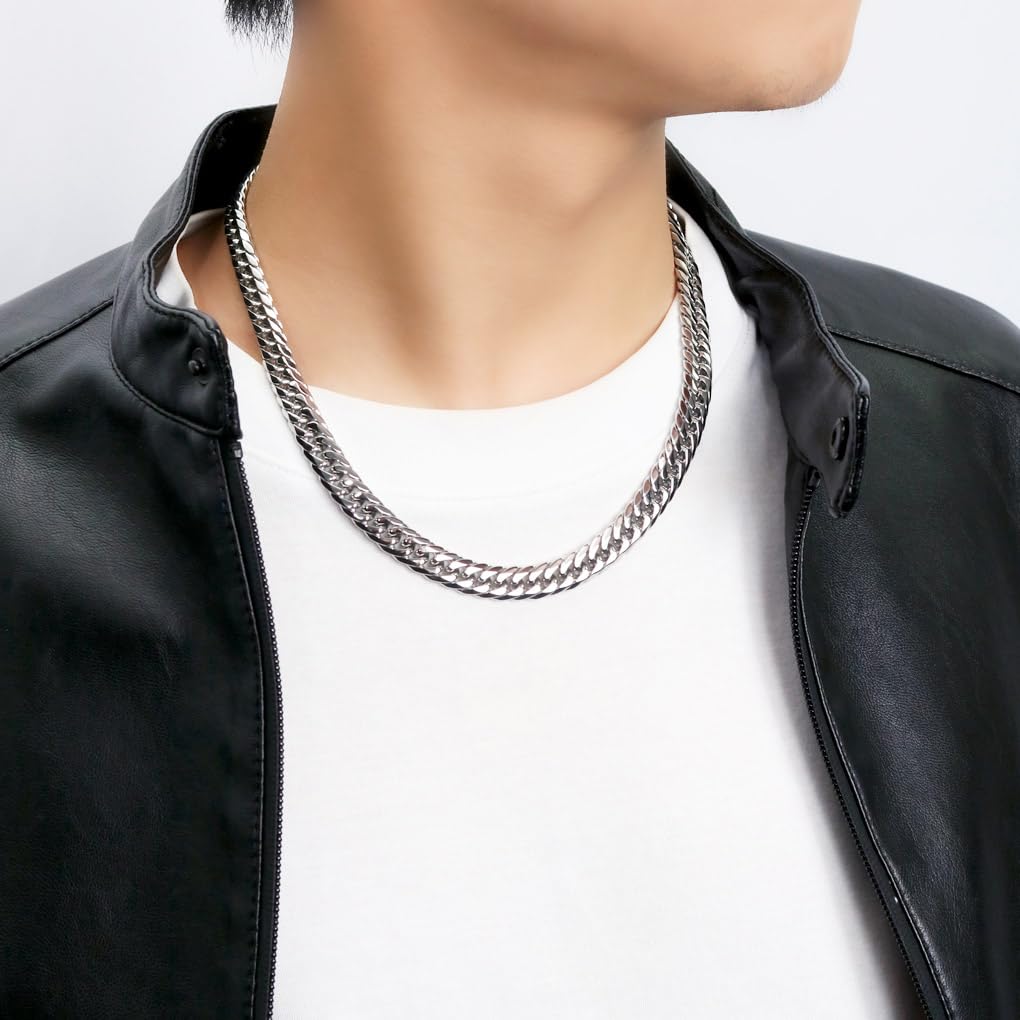 [Shinjuku Gin no Kura] Crazy Angel Men's Curb Chain, 6-Sided Double Curb Chain, 10mm Wide, 50cm, Surgical Stainless Steel