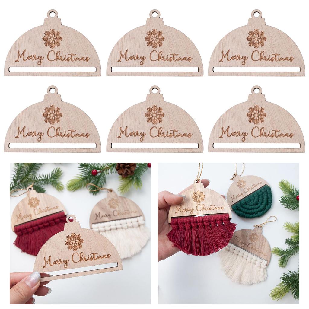 6 szt. Makramy Tkany Sznurek Plasterki Drewna z Otworem do Dekoracji Choinkowych DIY Niedokończone Ozdoby z Plasterków Drewna