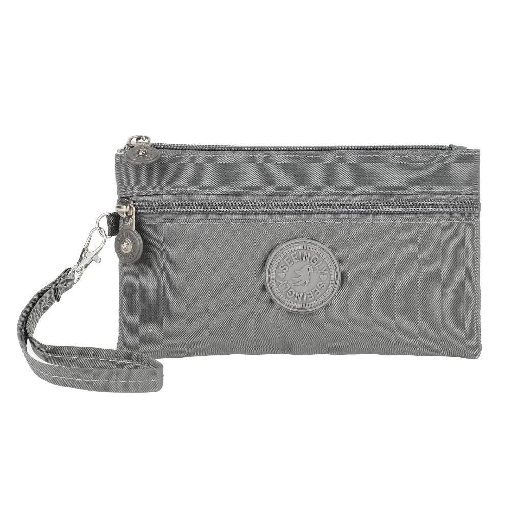 

Nylon Double Layer Wallet With Lanyard Simple Money Handbag Fashion Zipper Coin Purse Outdoor сірий