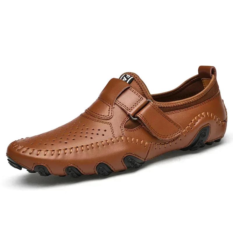 Fashion Genuine Leather Men Casual Shoes Handmade Italian Soft Hollow Out Leather Shoe for Men Breathable Summer Driving Shoes Zapatos