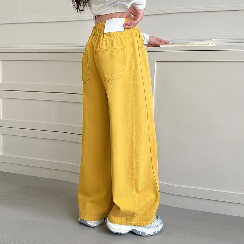 Kids Designer Pink Yellow Jeans For Teenage Girl 5 6 7 8 10 12 14 Y Children Cotton Denim Pants Stylish Candy Color Trousers
