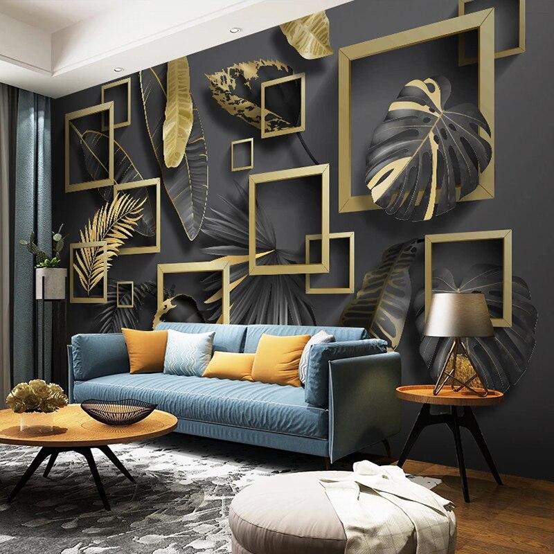 3D Photo Wallpaper Murals Modern Creative Golden Leaf 3D Stereoscopic Geometric Living Room Sofa TV Background Wall Mural Sticker