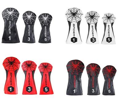 Golf Head Cover Driver Cover Wood Cover Utility UT Cover Numbered 3 Piece Set Spider 4 Colors Black Net (Spider (Red) 1st, 3rd, 5th)