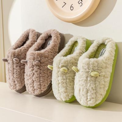 Fashion 2024 Cute Fuzzy Ear Women Flat Platform Slippers Winter Plush Closed Toe Slippers Leisure Couple Indoor House Slippers