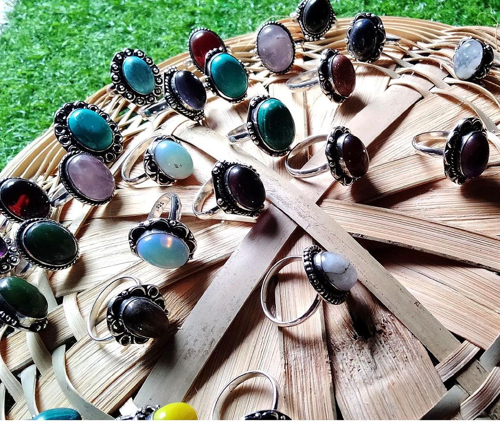 10 Pezzi Ametista e Pietre Miste Placcato Argento Sterling 925 Lotto all'Ingrosso Anelli JOR-R77