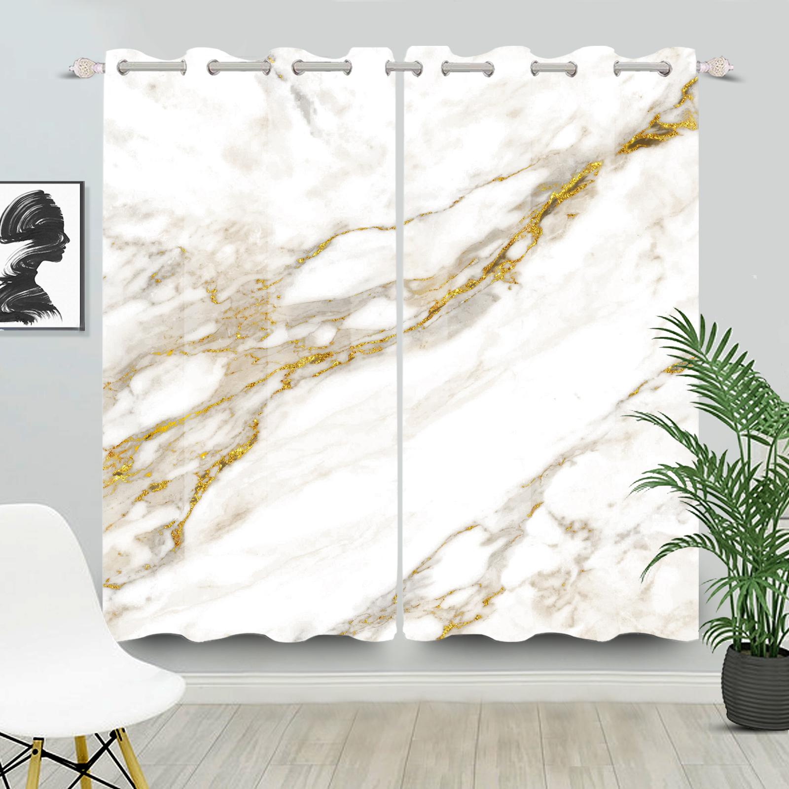 

Luxury White Marble Curtains Modern Thermal Insulated Drapes Bedroom Living Room Darkening Window Treatments Set Of 2 Made Polyester Decor W100*H130(CM)-Grommet top&2PCS