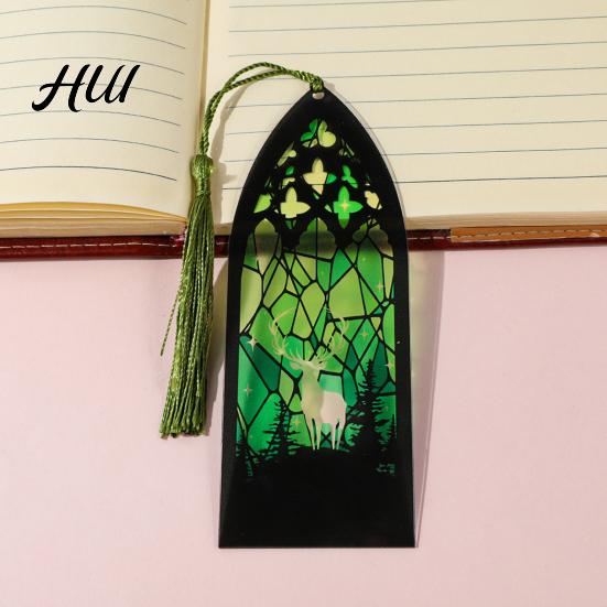 Acrylic Bookmark Stained Glass Art Bookmark, Halloween Dark Aesthetic Book Mark, Transparent Reading Gift Accessory Page Marker with Tassel, Gifts for