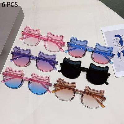 1/6 Pcs Cute Kitten Shaped Kids Sunglasses New Gradient Candy Color Decor Shades for Girls Ins Trendy Design Sun Glasses
