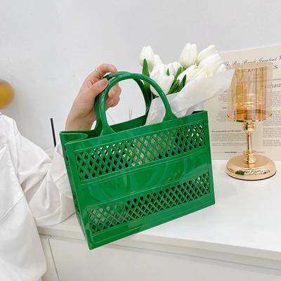 New Women Satchels PVC Jelly Purses and Handbags Solid Color Large Capacity Shopping Storage Basket Hollow Out Casual Beach Bag