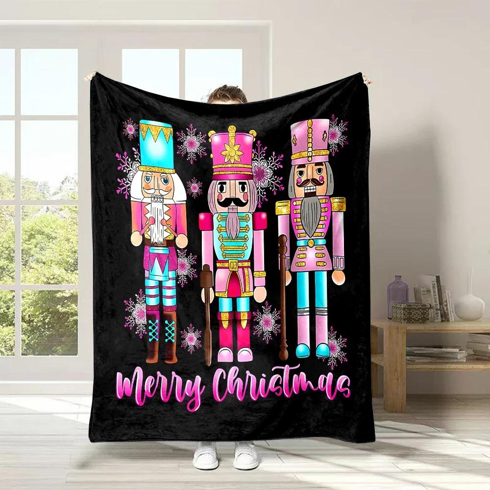 3D Christmas Nutcracker Soft Flannel Blanket for Bed Bedroom Sofa Picnic, Warm Throw Blanket for Cover Outdoor Leisure Nap Gift
