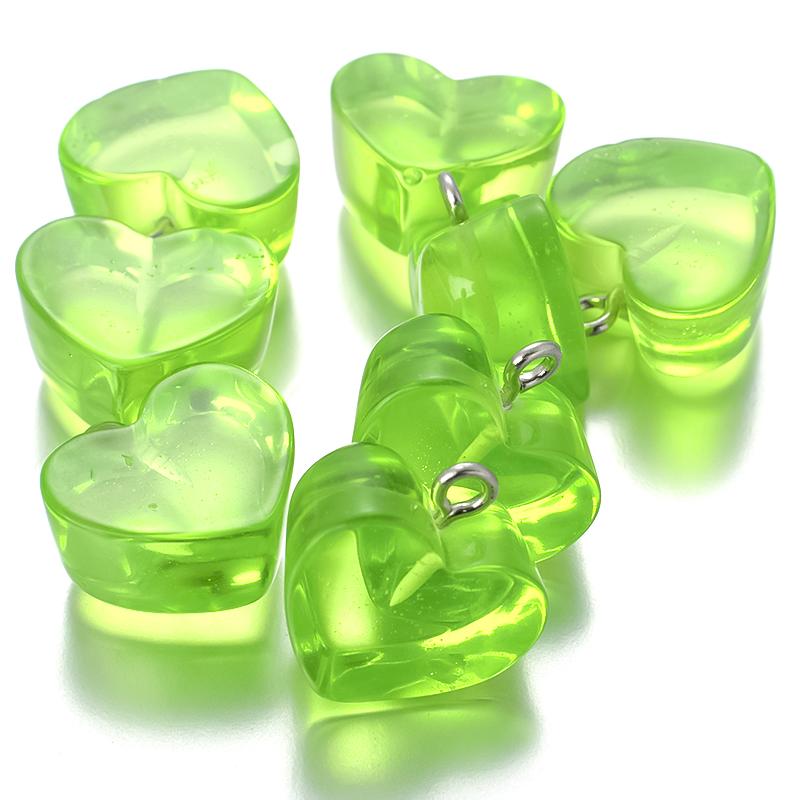 10pcs/Lot Color Transparent Resin Heart Pendants Beads Candy Color Charms for Jewelry Making DIY Necklace Earrings Accessories