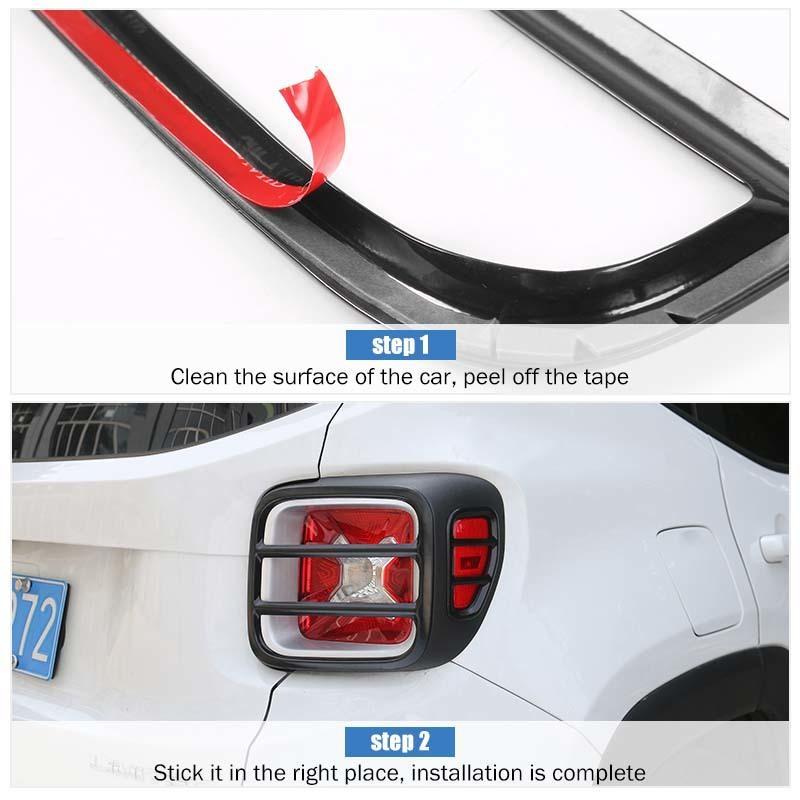Car Metal Rear Tail Lights Taillights Decoration Cover Trim Tail Lamps Guard Cover for Jeep Renegade 2016 Up,  Black