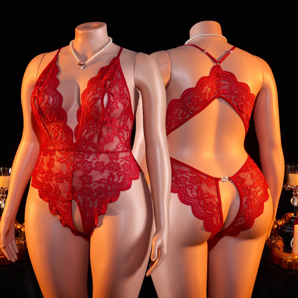 Women 4XL Deep V Open Bra Sexy Lingerie Backless Crotchless Bodysuit Porno Underwear For Erotic Lace Sheer Teddy Babydoll 1piece