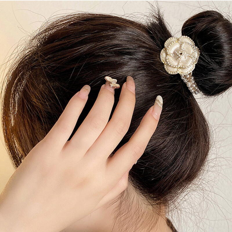 Luxury Pearl Cubic Flower Hair Scrunchie 2P SET