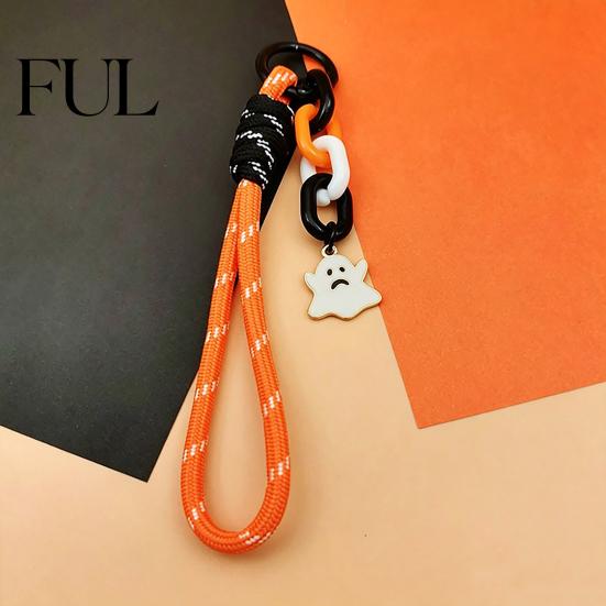 Pumpkin Keychain Pendant Halloween Braided Rope Pendant, Lanyard with Ghost Skeleton Charm, Backpacks Handbags Purse Hanging Decor, Party Favors Decor