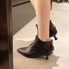 Vintage Solid Pointed Toe Designed Short Boots for Women's Autumn 2026 New Elegnat Versatile Comfortable Slim Heeled Ankle Boots