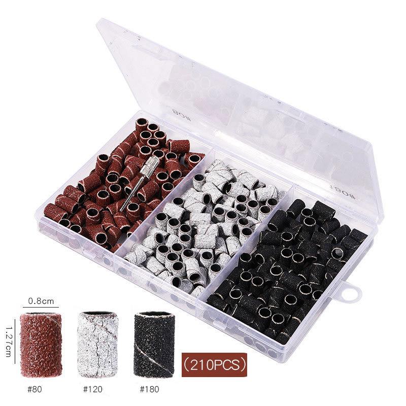 210/100/75pc Sanding Cap Bands For Electric Manicure Machine 180/120/80 Grit Nail Drill Grinding Bit Files Pedicure Tool Set