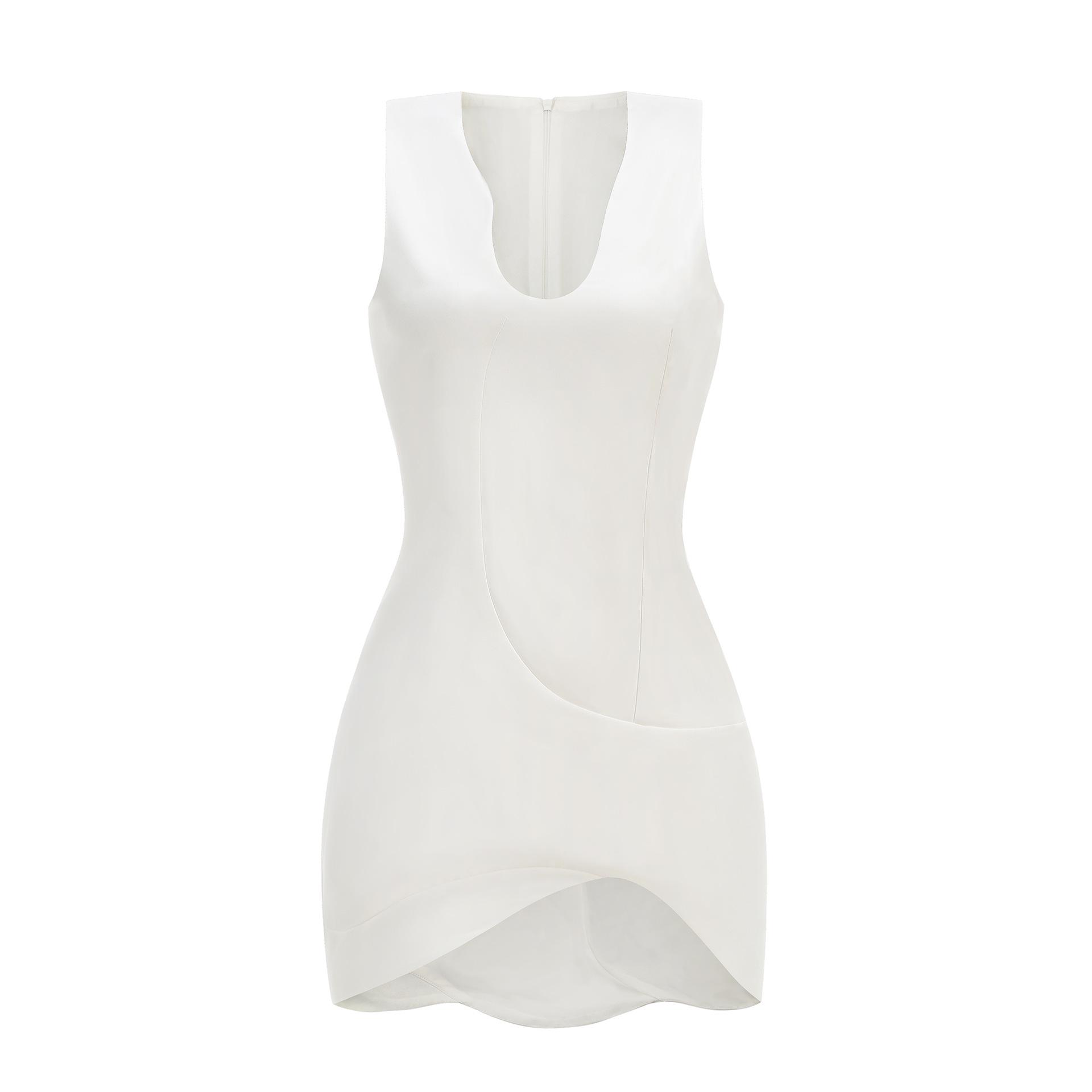 

Женское вечернее платье без рукавов на тонких бретельках - Однотонное, Короткая юбка, Сексуальный дизайн Small белый