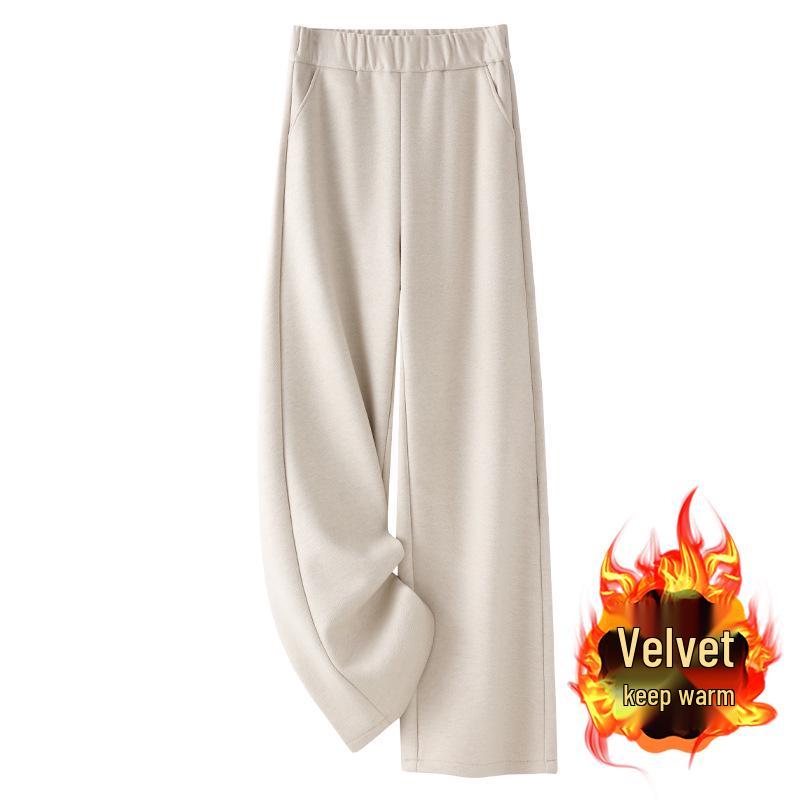 

Beige Wool Fleece-Lined Wide-Leg Women s Pants - Autumn/Winter 2024 Collection 3XL