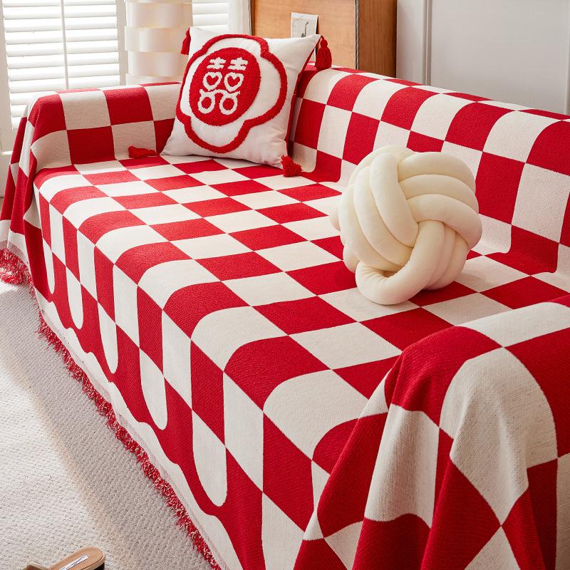 

Полотенце для дивана из шенилловой ткани в клетку, чехол для дивана в гостиную, универсальный чехол, устойчивый к царапинам, тканевое одеяло, нескользящий коврик 180*90cm