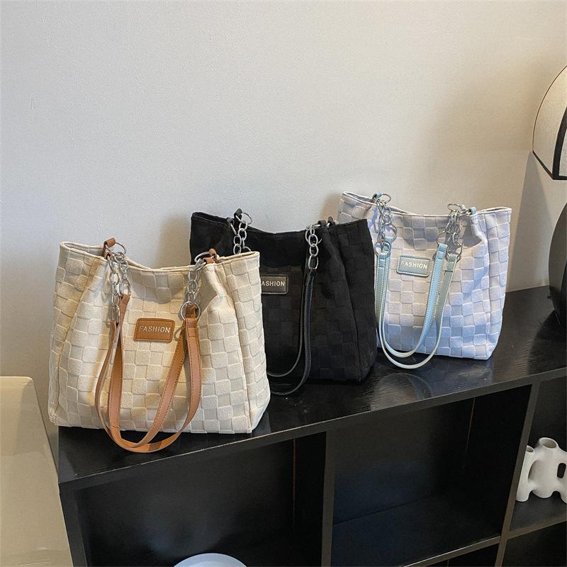 Plaid Large-capacity Bag Women's 2025 New Casual Shoulder Bag Simple Tote Bag