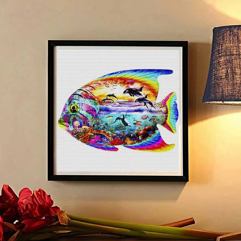 New Arrival 5D DIY Full Circle Diamond Painting "Fish" Embroidery Cross Stitch Home Decor Gift