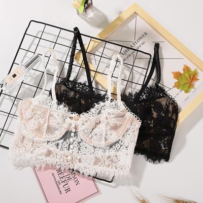 French Eyelash Lace Underwear Women's Ultra-thin Beautiful Back Sexy Bra Big Chest Small Anti-sagging Bra Cover