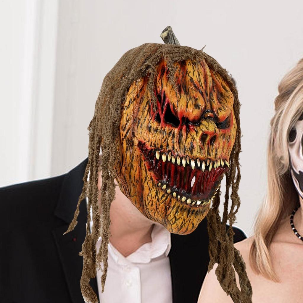 Horror Pumpkin Masquerade Costume Horror Cosplay Costume Face Cover Creepy Cosplay Party Dress Up Accessories For Carnival