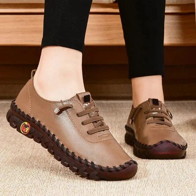 Sneakers Damenschuhe Plateau Loafer Schnürschuhe Leder Flach Slipper Neu Frühling Casual Mom Schuh Mujer Zapatos Chaussure Femme