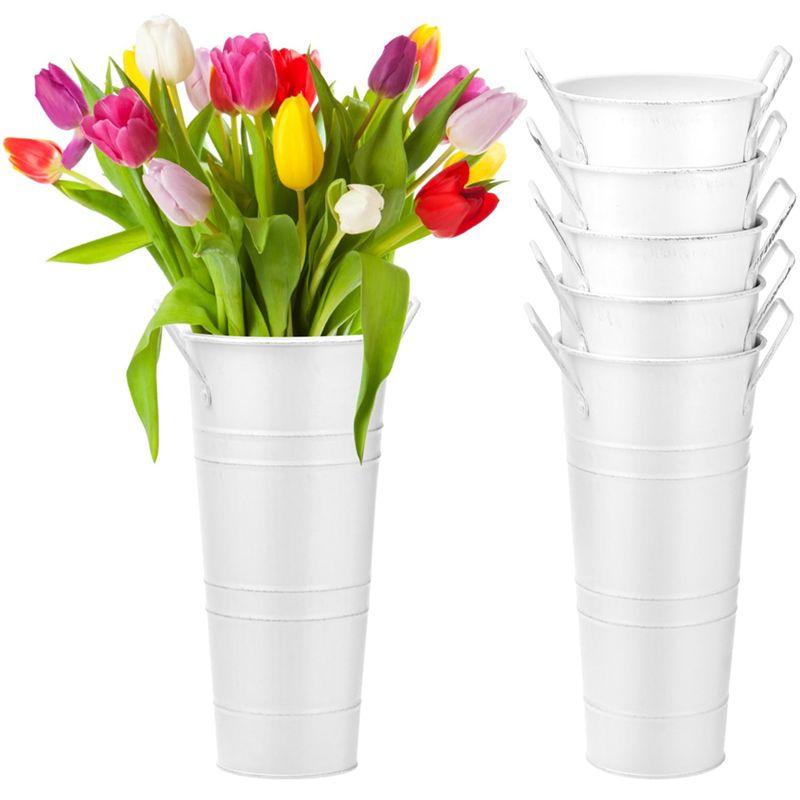 Secchielli Fiori Bianchi ABIY, 6 Pezzi Alti 9.8" Vasi in Metallo Zincato con Rivestimento Impermeabile - Stile Secchiello Fiori Francese