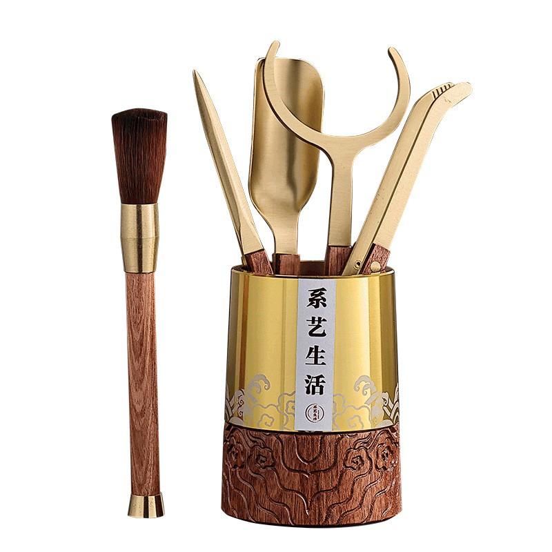 Wooden Tea Ceremony Tools Set Six Essential Accessories Kung Fu Making Home Use