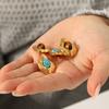 Retro Stainless Steel Earrings for Women, Tiger Eye Ear Jewelry, Niche High-end Turquoise Titanium Steel Studs, Fade-resistant