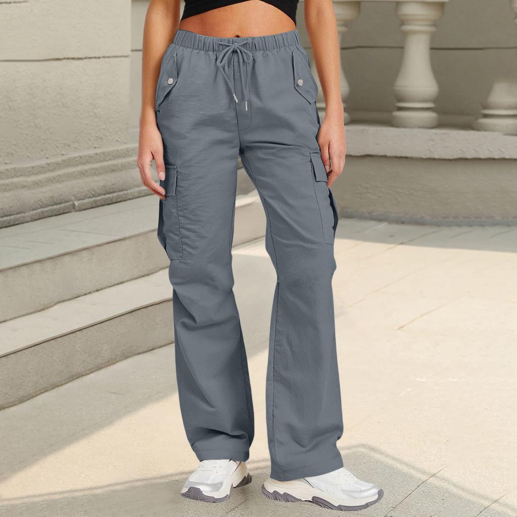 Damen Sporthose Lässig Locker Einfarbig Hochtailliert Taschenhose