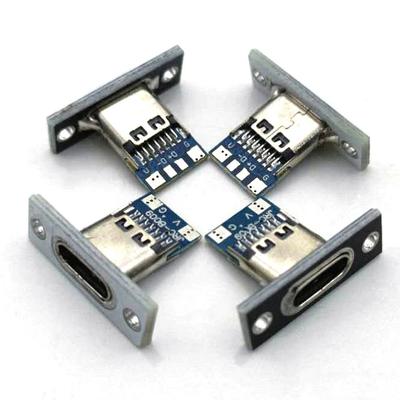 20Pcs USB 3.1 Type C Female Socket With Screw Fixing Plate 2Pin 4Pin Panel Mount Jack DIY Replacement Charging Port Connector