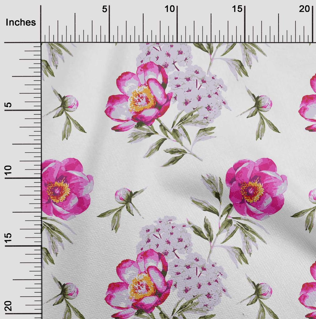 oneOone Cotton Flex Fuschia Pink Fabric Flower & Leaves Watercolor Sewing Material Print Fabric By The Yard 40 Inch